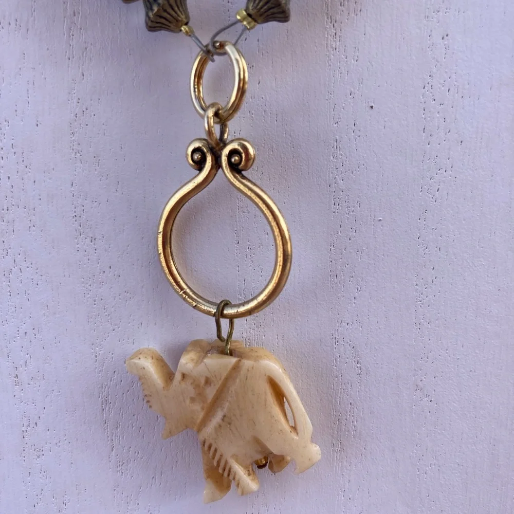 Elephant Bead Necklace Animal Print 17” long toggle closure